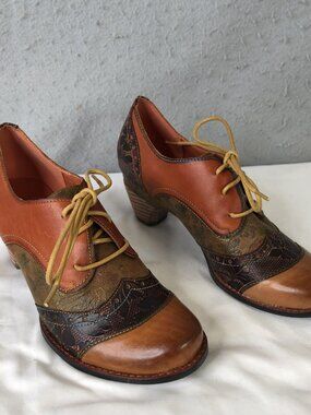 Spring Step L'Artiste Keanu Shoes Womens Size 7.5 Floral Leather Lace Up Heels